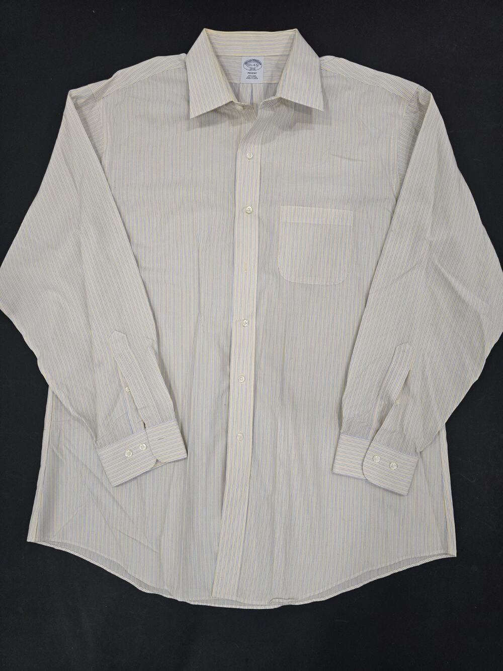 Brooks Brothers Shirt Mens XL Yellow Blue Stripe 346 Button Up 17-1/2